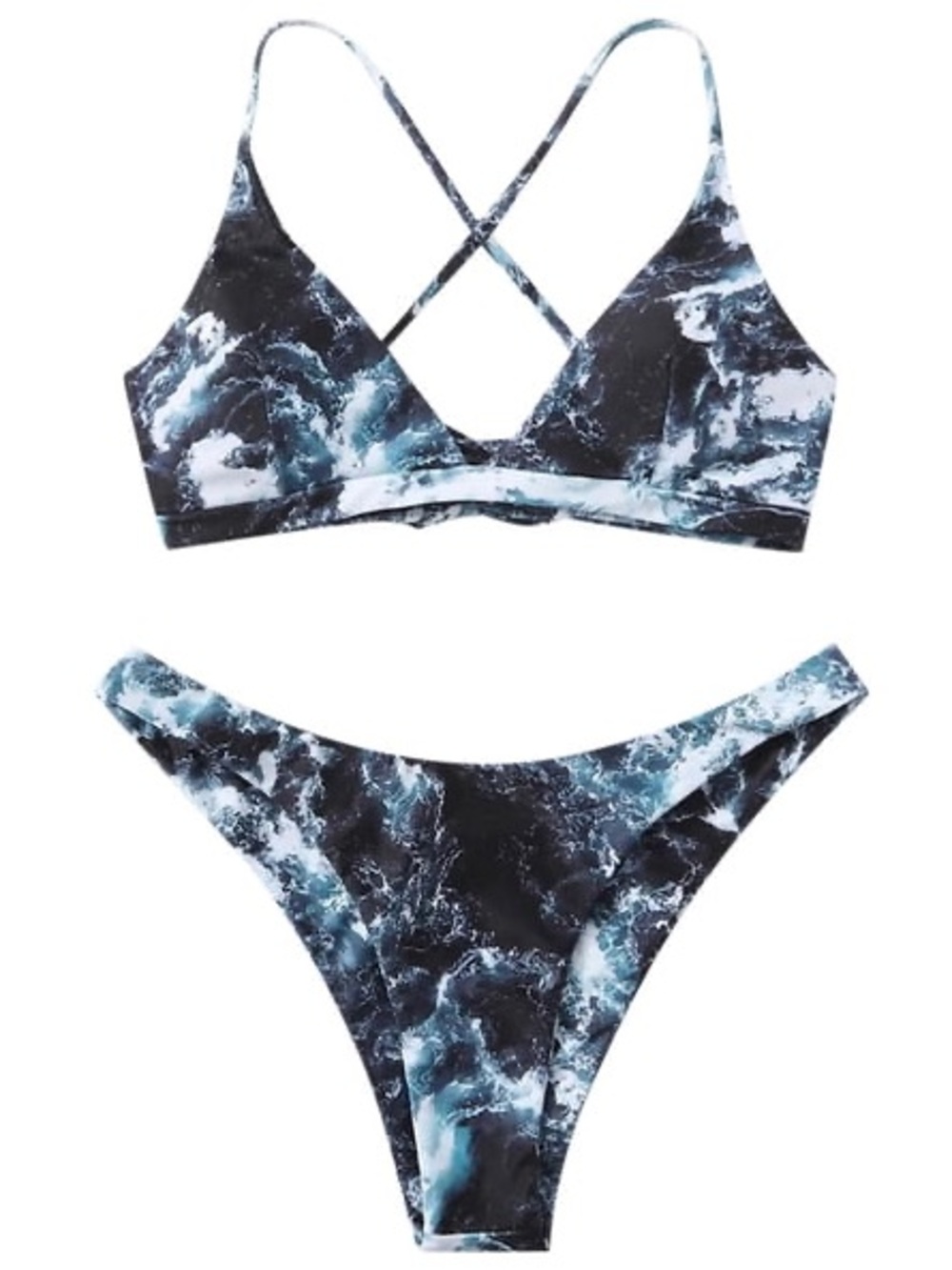🌊Zaful Black & Blue Marble Bikini Set🌊